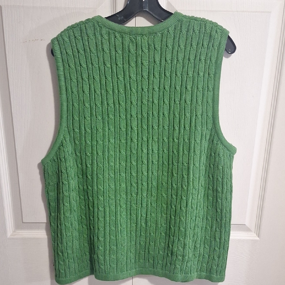 Vintage Foxcroft Green Cotton Cable Knit V-Neck Button Up Sweater Vest-XL - Picture 3 of 5